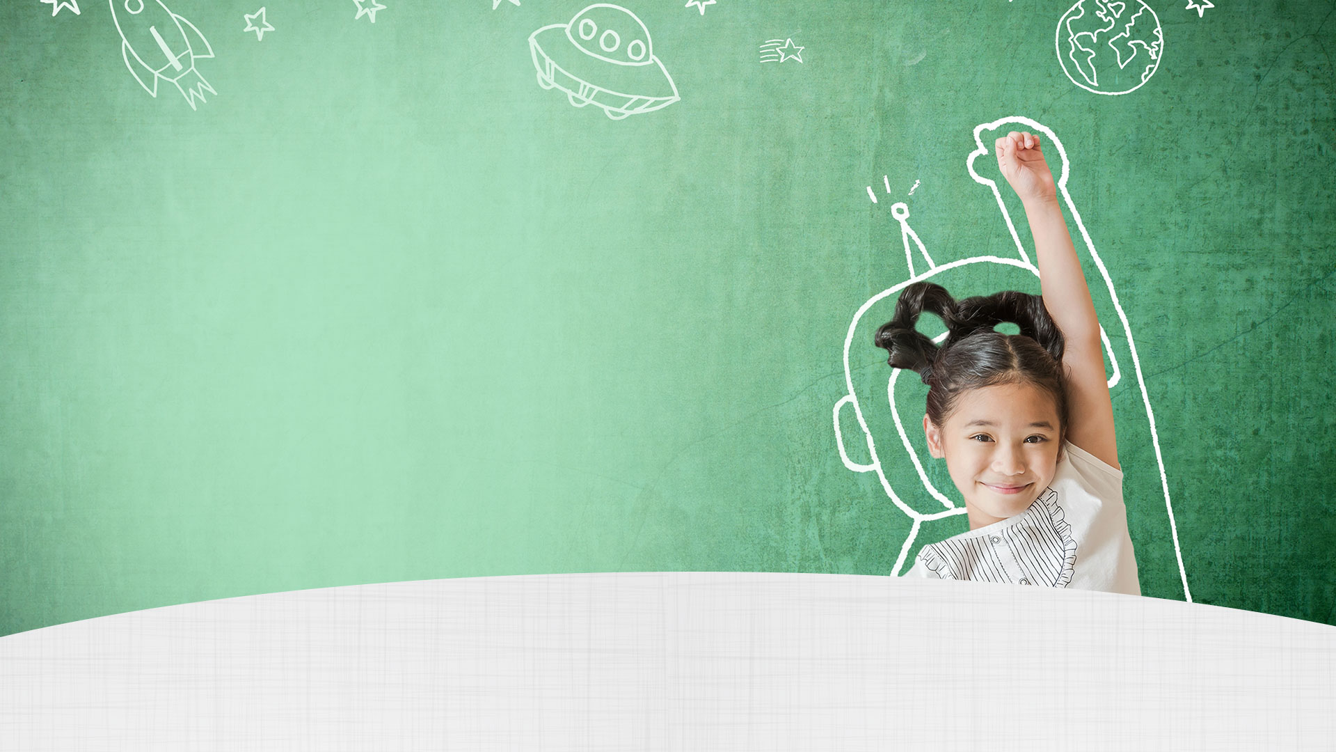 A young girl with her arm raised in the air