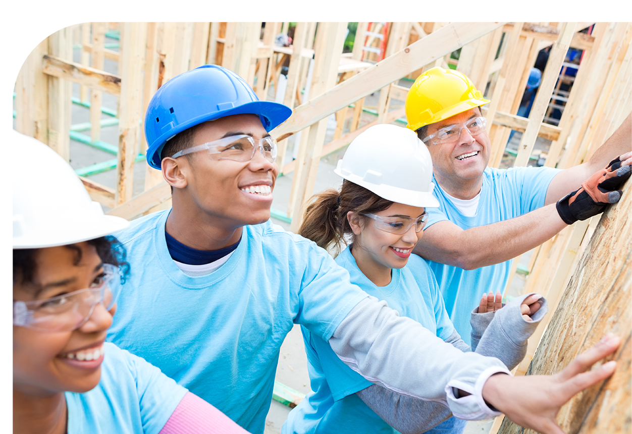 A group of students learning about construction